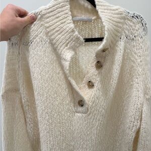 Everlane Cream V-Neck Sweater with Buttons